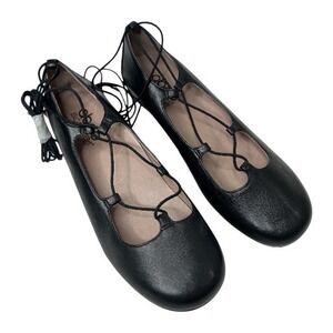 Abeo B.I.O. System Tori Black Leather Lace Up Ballet Flats 8 Narrow